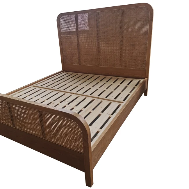 Summer Cool Rattan Frame Bed Solid Wood Wicker Bedroom Furniture