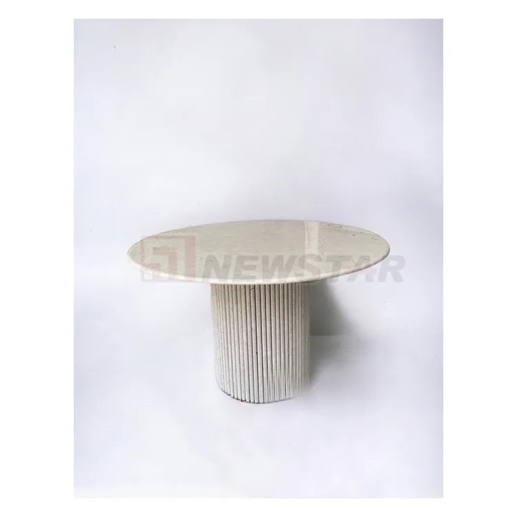 Newstar Luxury Customized Natural Beige Travertine  Stone Furniture Dining Table Fluted Oval Marble Travertine Dining Table
