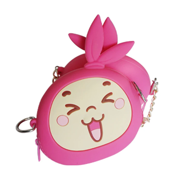 Kids Custom logo small souvenir cute amine cartoon silicone rubber zipper coin purse mini wallet with chain