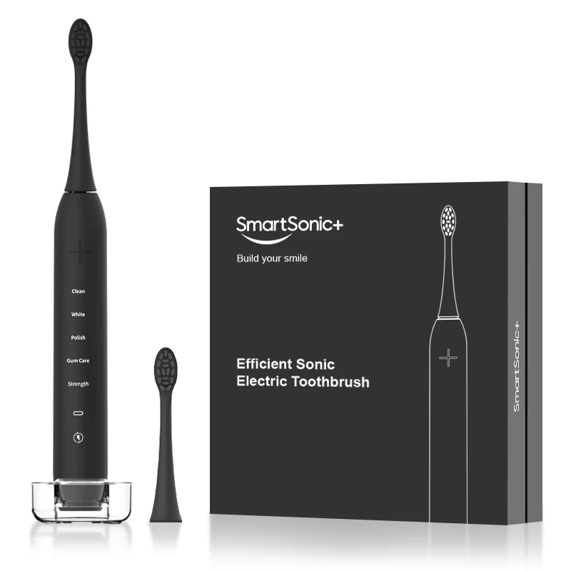 Black 4 Mode IPX8 Rechargeable Smart Sonic Electric Toothbrush with PU Travel Case