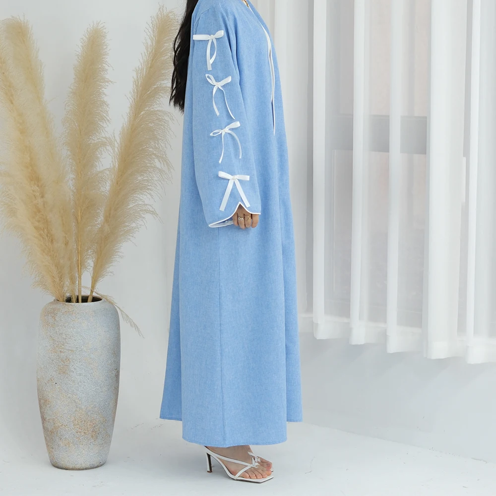 New Linen Open Abaya 2024 Ramadan Eid Dubai Luxury Kimono Robe Islamic Femme Clothing Kimonos Women Muslim Cardigan Abayas Robes