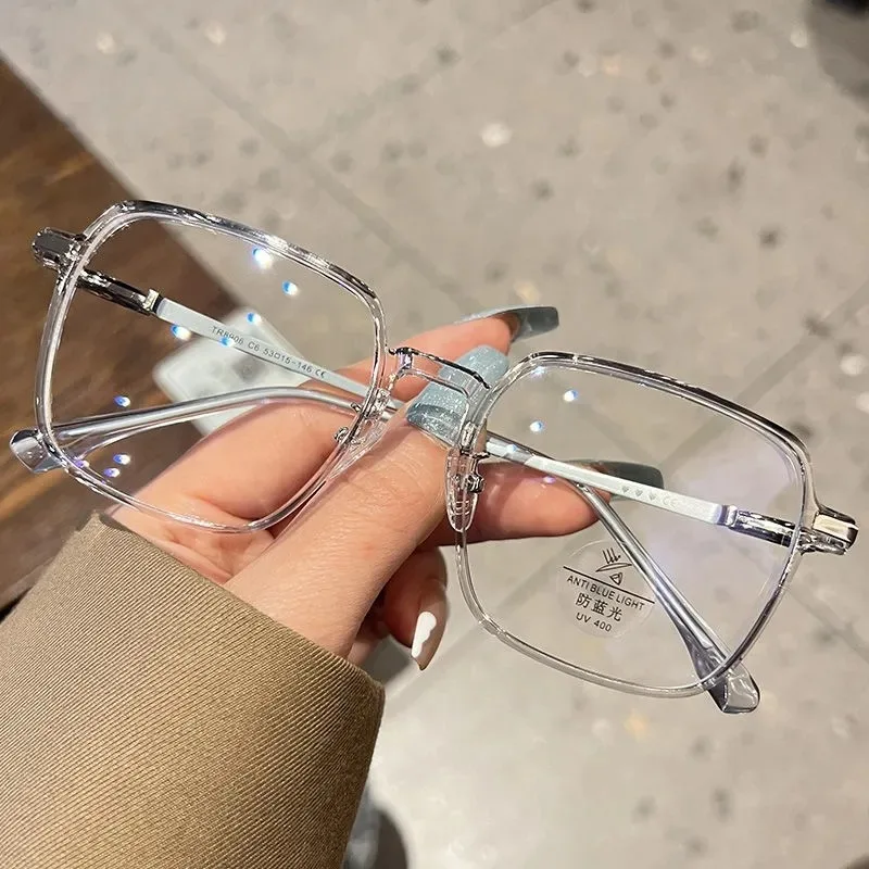 Cheap square eyewear frame Photochromic Stock prescription glasses PC metal Anti blue light computer glasses