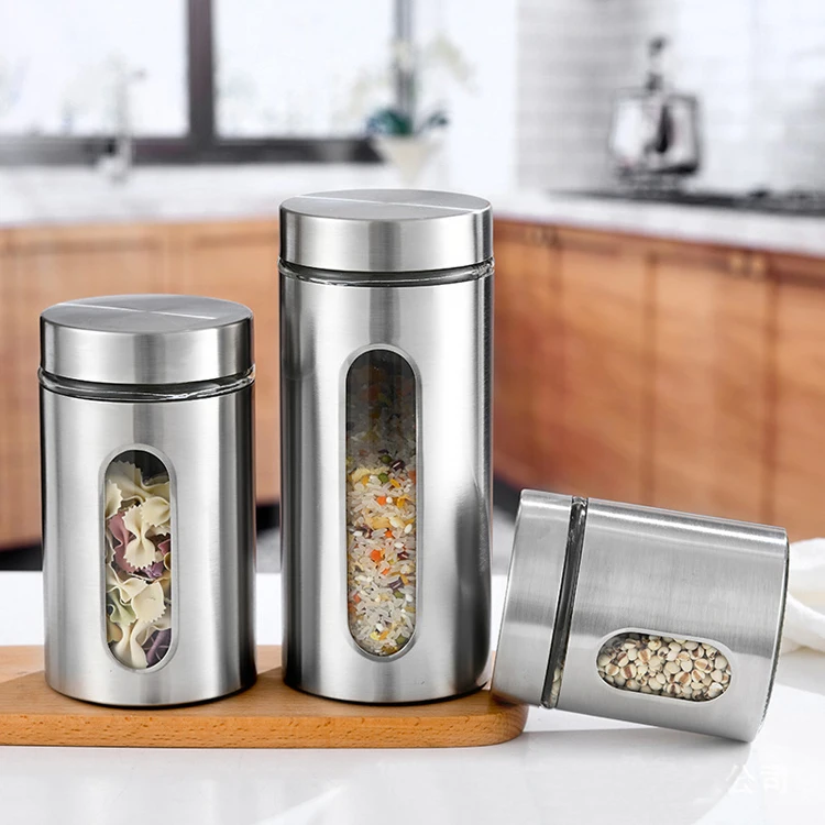 Bestlife Kitchen Canister Set   Containers with Lid and Visible Window for Dry Food Snack Beans Stainless Steel Food Storage