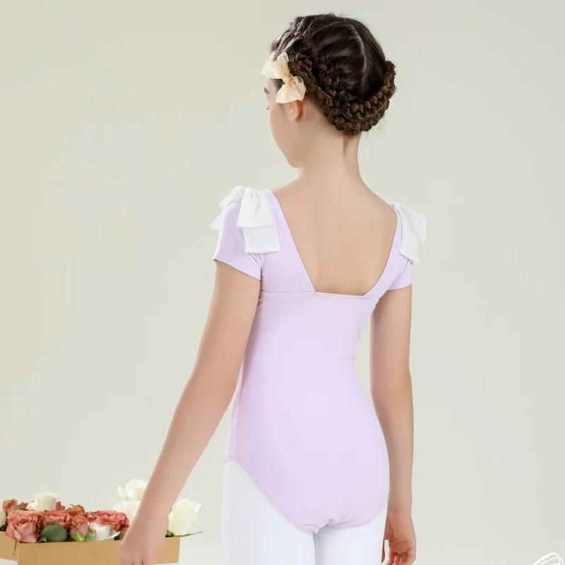 Hot Sale Cotton Spandex Kids Girls Children Short Sleeve Dance Leotards  Mesh Dance Skirts Ballet Leotards Skirt