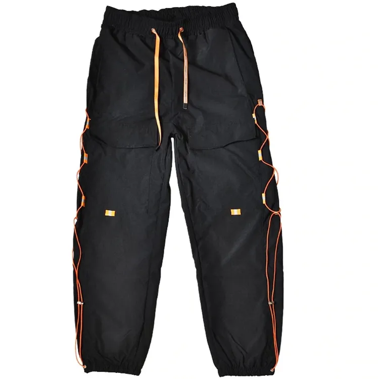2021 Весна хип-хоп мужские осенние новые свободные ленты Карманы Брюки карго