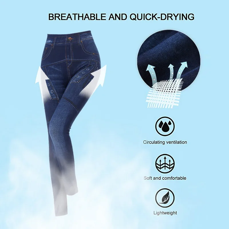 Women Plus Size High Waist Denim Jeans Floral Print Leggings Trousers Casual Workout Slimming