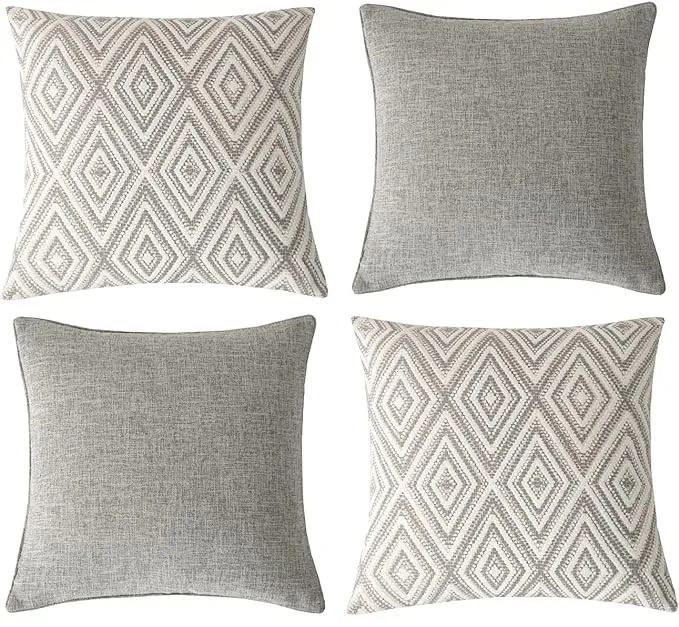 Modern Decorative Throw Pillow Covers Set of 4 Square Linen Cushion Cover for Couch Sofa Living Room 18x18 inches