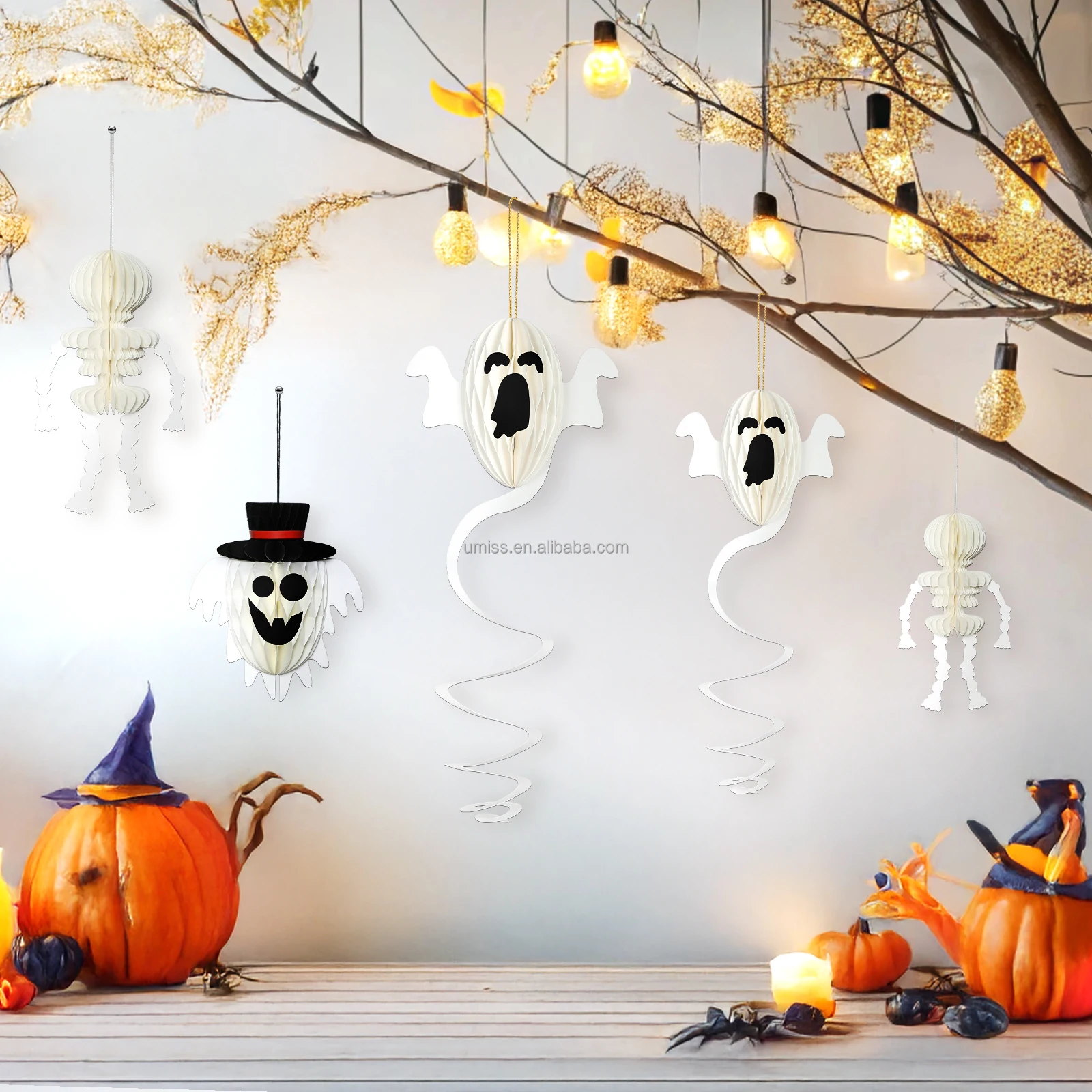 Halloween decorations foldable honeycomb paper ornaments with magnet