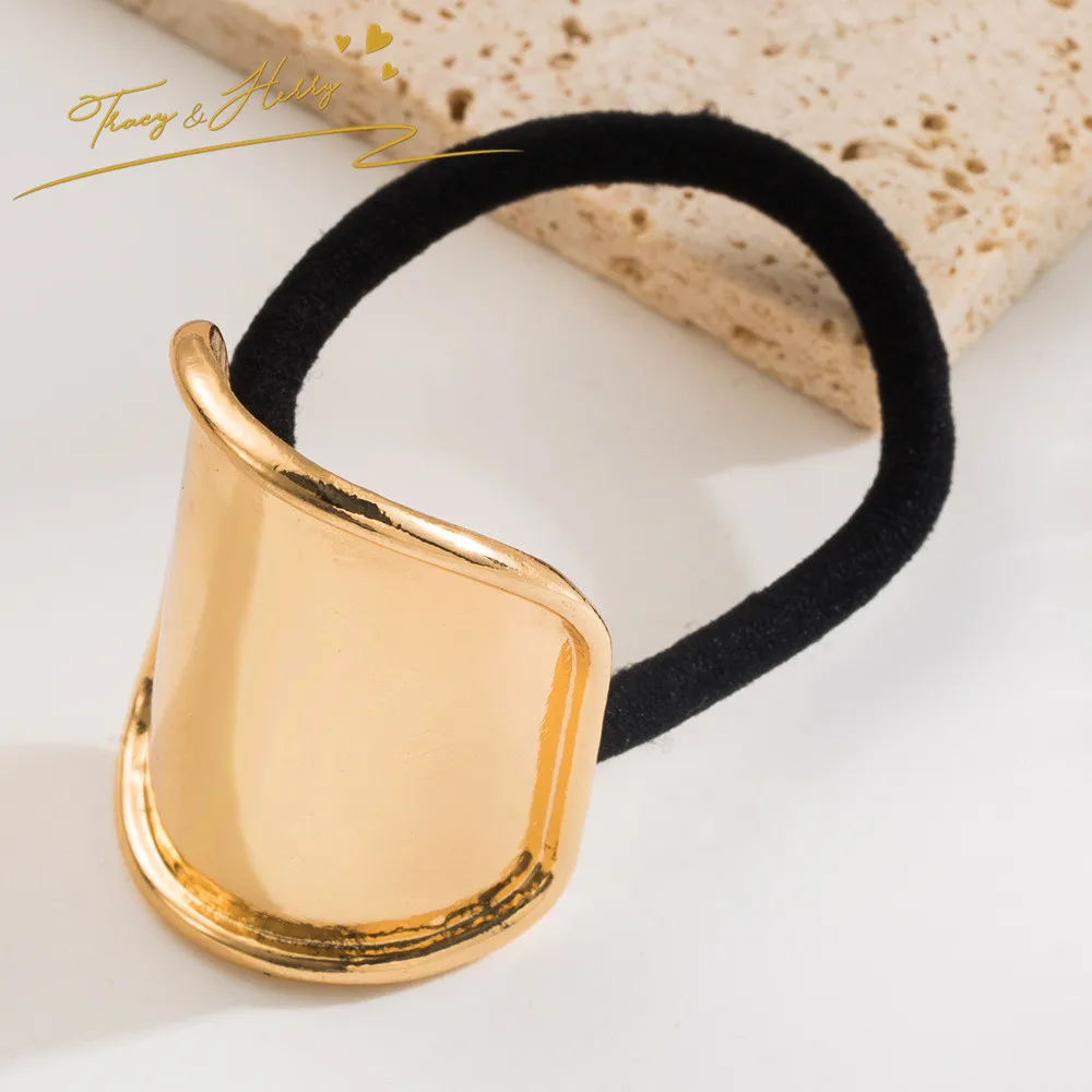 Tracy & Herry Wholesale Geometric Square Women Kids Personalized Glossy Metal Hair Accessories Elastic Hair Ties