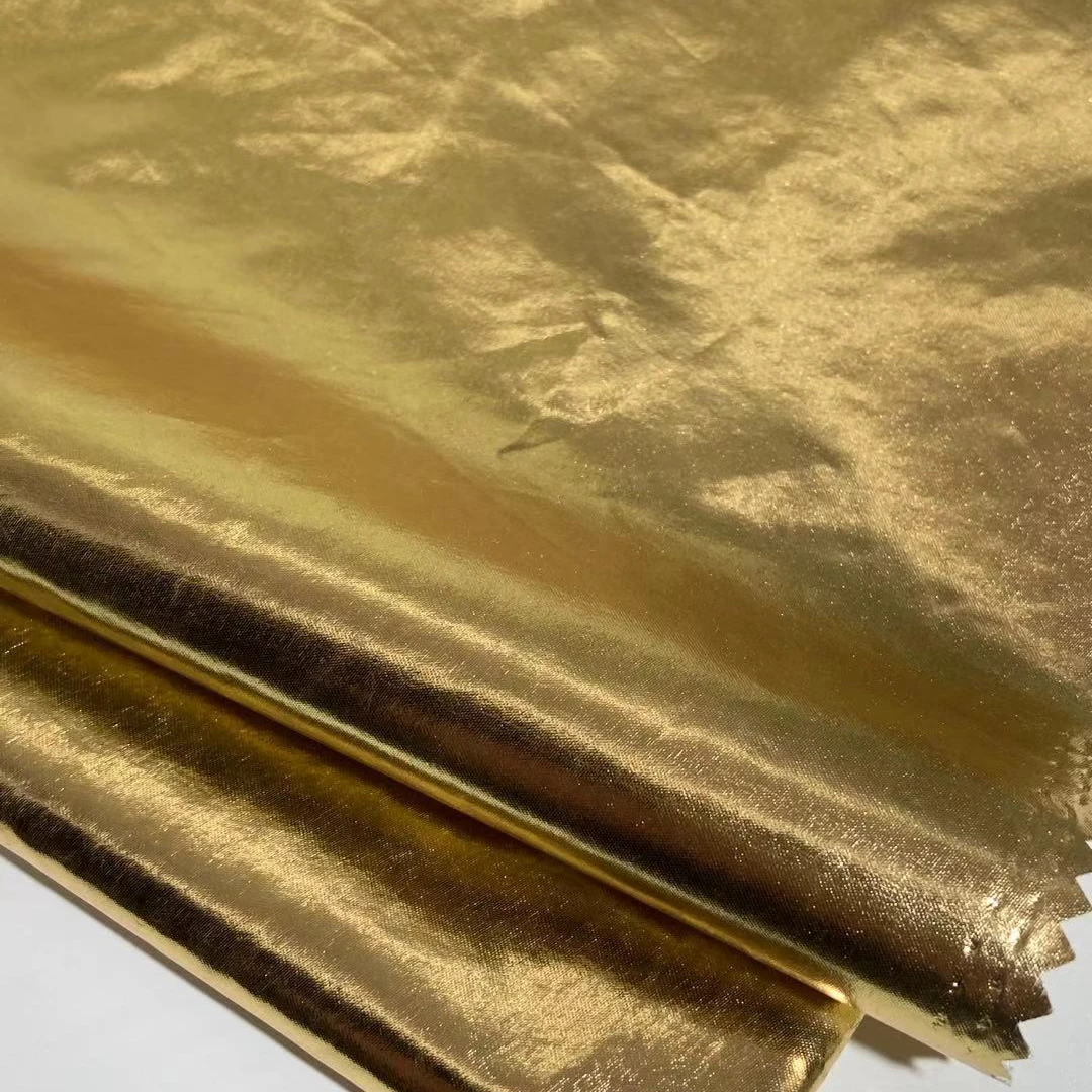 
Nylon Polyester Satin Gold Designer Fabric Trending Fabric 50D*75D for Fashion Apparel Waterproof and Down-proof 