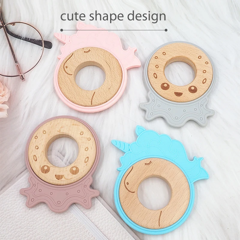 New Design Silicone Wood Baby Unicorn Teether Baby Soft Teether Toy