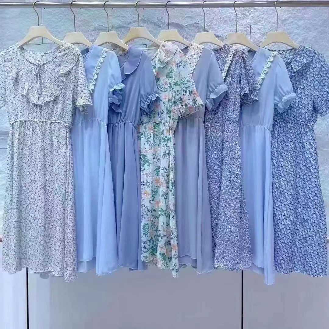Chiffon Dress Women's Summer New Gentle Style Skirt Natural Jacquard Floral Print 100% Polyester ODM Washable Knitted Maxi