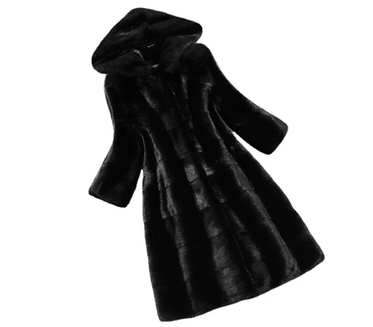 Fashion Winter Women Faux Fur Warm Hooded Coat Striped Mink Fur Jacket for Women