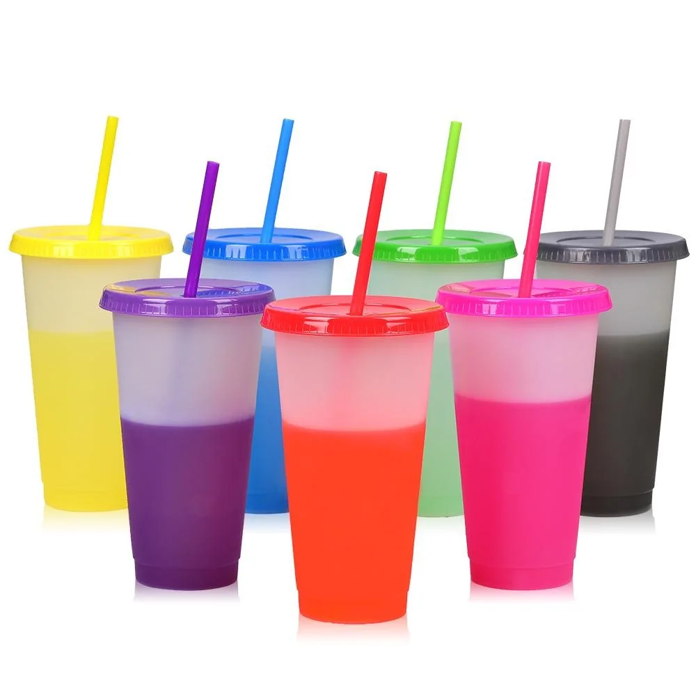 16oz and 24oz Color Changing Cups Tumblers with Lids and Straws Plastic Bulk Christmas Iced Plastic Cold Cup