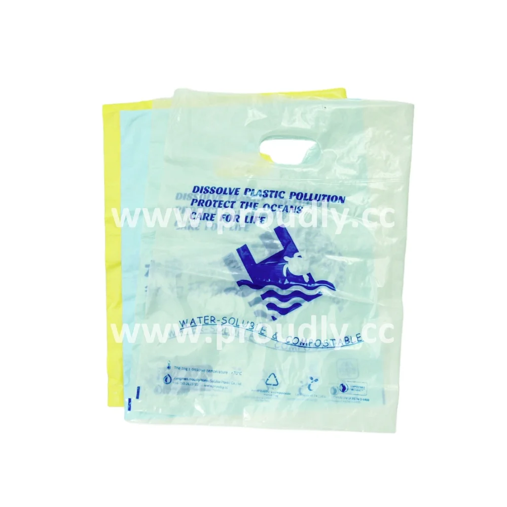 
PVA Water Soluble Custom 100% Compostable Biodegradable plastic shopping Bags 