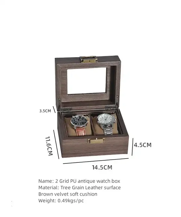 2 Grid Antique Leather Jewelry Bracelet Watch Display Holder Box Case Organizador De Relojes Caja Reloj