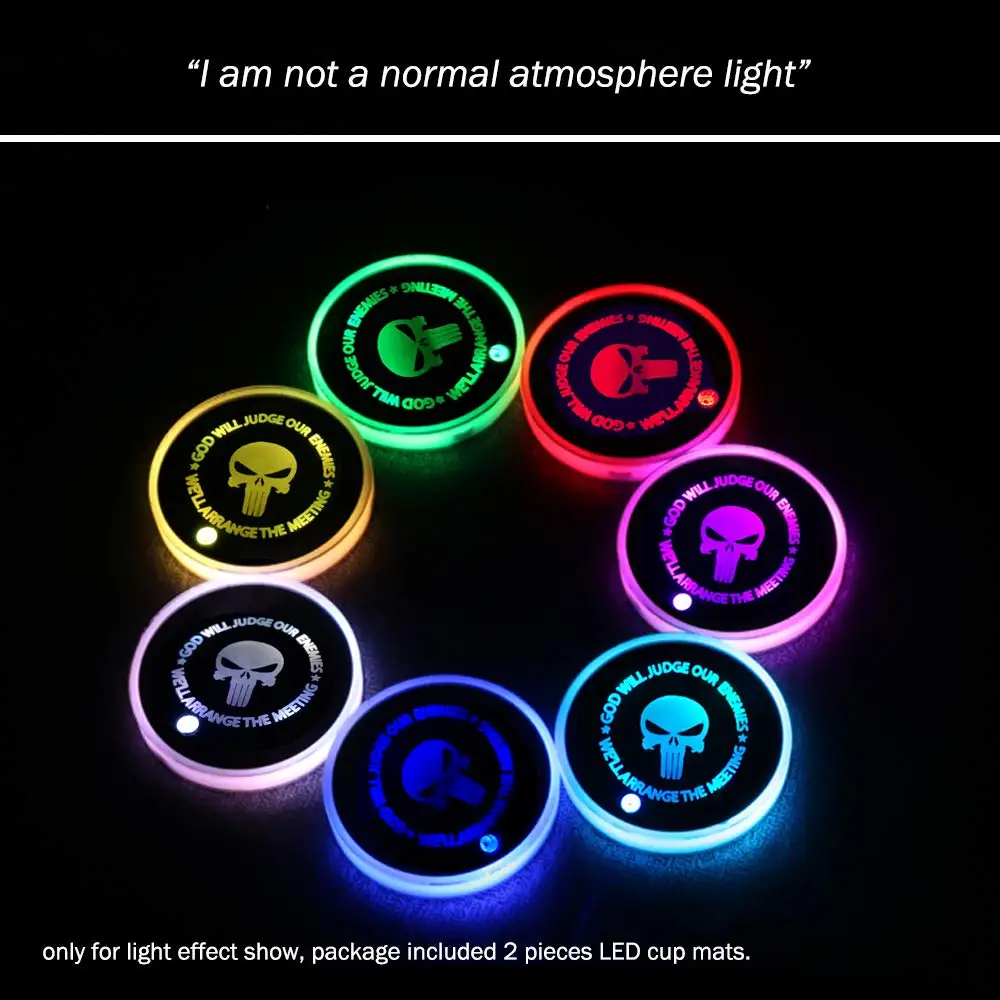 Car LED Cup Lights Personalized Custom Auto Brand Logo RGB 7 Colors  Lights anti - skid pad USB charging atmosphere  coasters