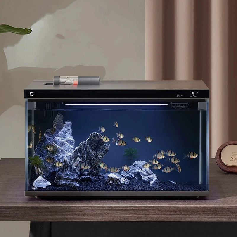 Glass Aquarium Fish Tank  Intelligent Desktop Ecological Fish Tank with WIFI Control Feeding Box Light Filter