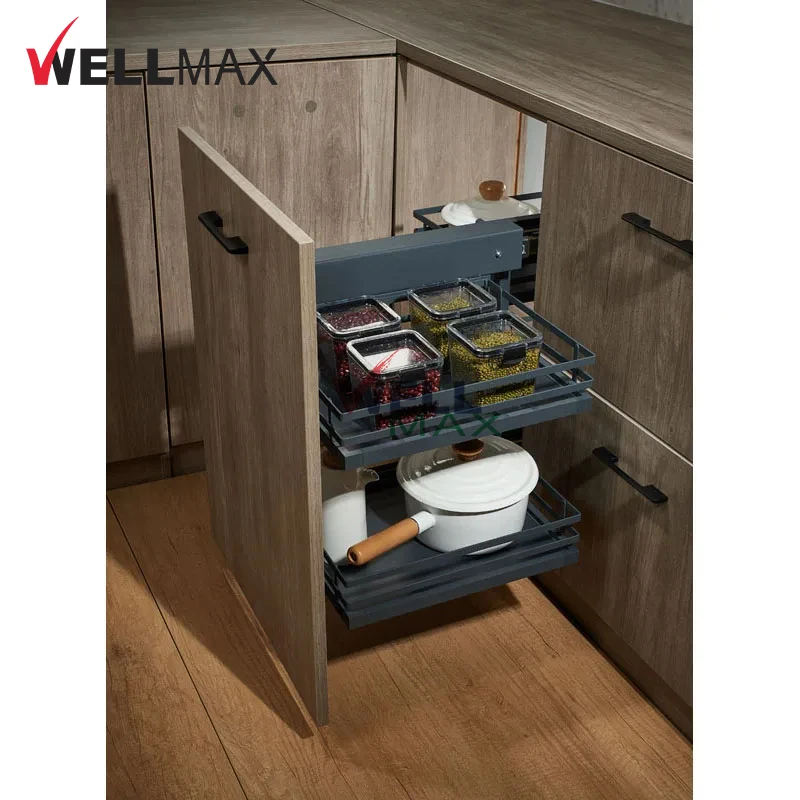 Производитель WELLMAX двухуровневый кухонный шкаф угловой волшебный выдвижной корзина органайзер для жалюзи