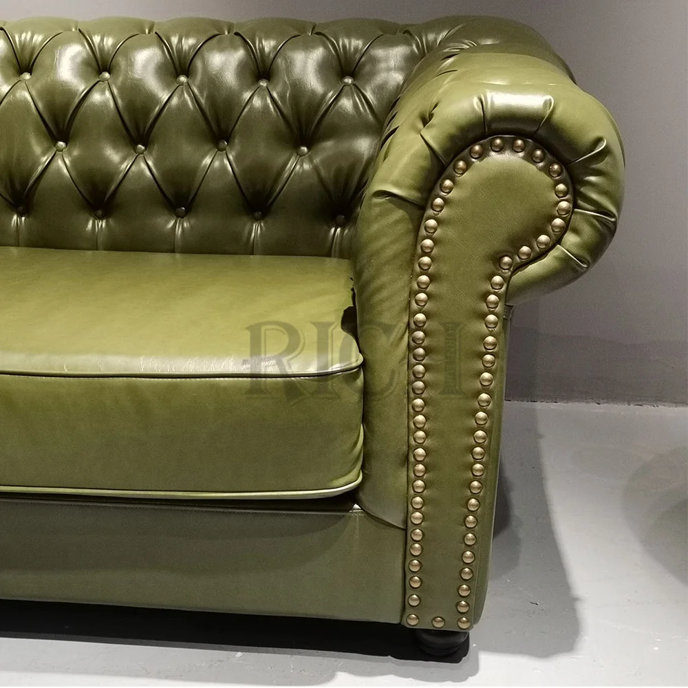 Комплект кожаных диванов chesterfield роскошный современный зеленый кожаный диван на продажу винтажный из искусственной кожи с глубокими