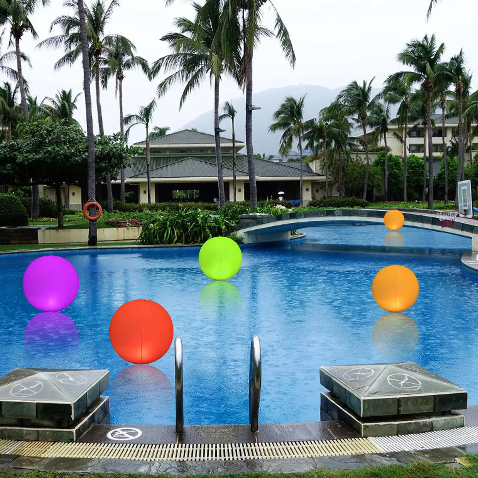 Piscina Floating Pool Lights Inflatable Solar & USB Powered 14' LED Balls IP67 Waterproof LED Night Mood Light
