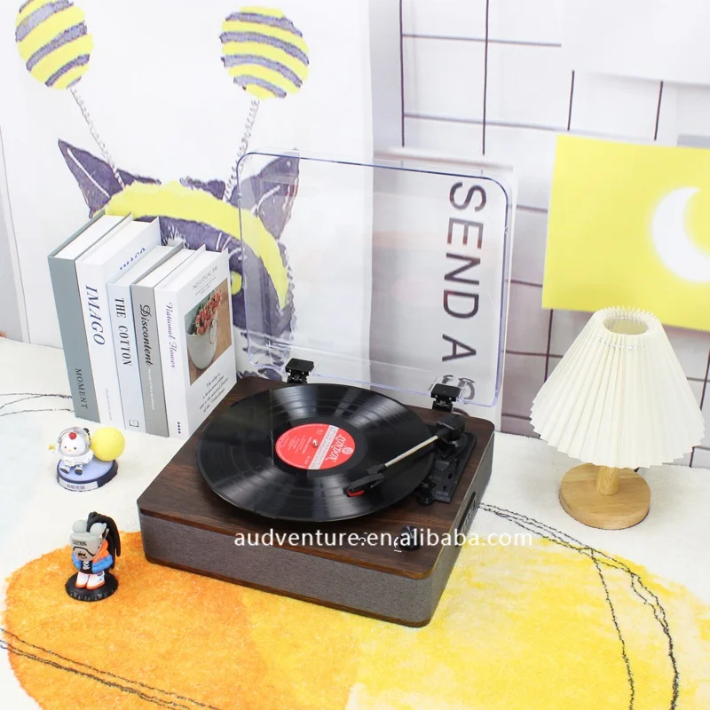 Audio phonograph retro wooden turntable player gramophone Best Recordings Multiple  dust cover turntable player