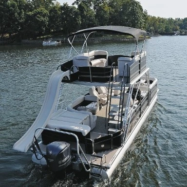 ECOCAMPOR 25ft Double Decker Sport Pontoon Catamaran Boat Slide New Aluminum Alloy Family Party Boat Surfing River Entertainment