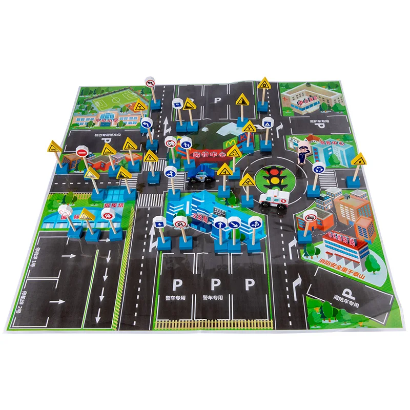 New Arrival 33 PCS Wooden Street Traffic Signs Parking Toys Set For Children Montessori Security Cognitive Educational Toy