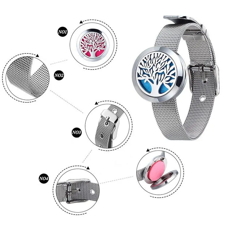 Stainless Steel Magnet Hollow Perfume Aromatherapy Essential Oil Watch Strap Bangles Titanium Steel Perfume Diffusion Bracelet