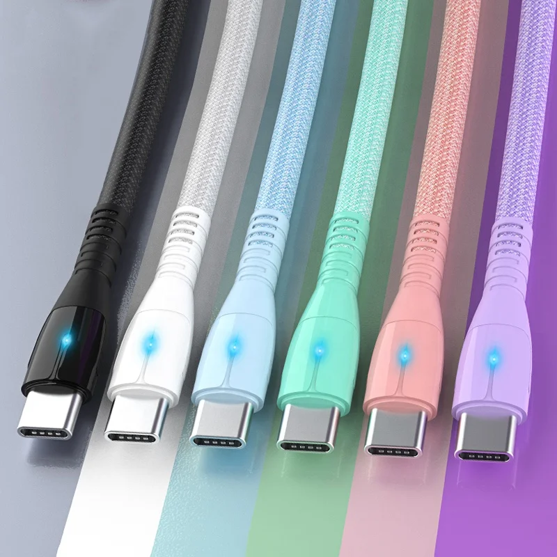 Wik-YD  Fresh New Six Colors OD 3.8 3A 5A 6A Fast Charge Micro Type c for type i Data Cable With LED Light