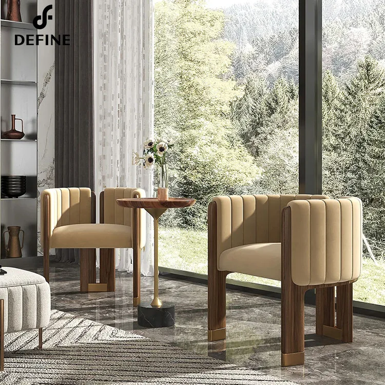 Light luxury wooden frame with comfortable sitting living room arm chair for villa