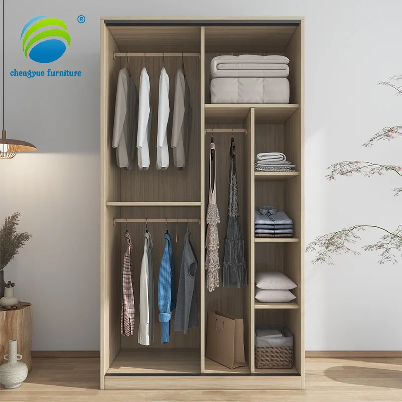 Simple Design Bedroom 2 Doors Wardrobe High Capacity Partition Storage Wooden Hot Sale Cheap Bedroom Household  Close Cabinet