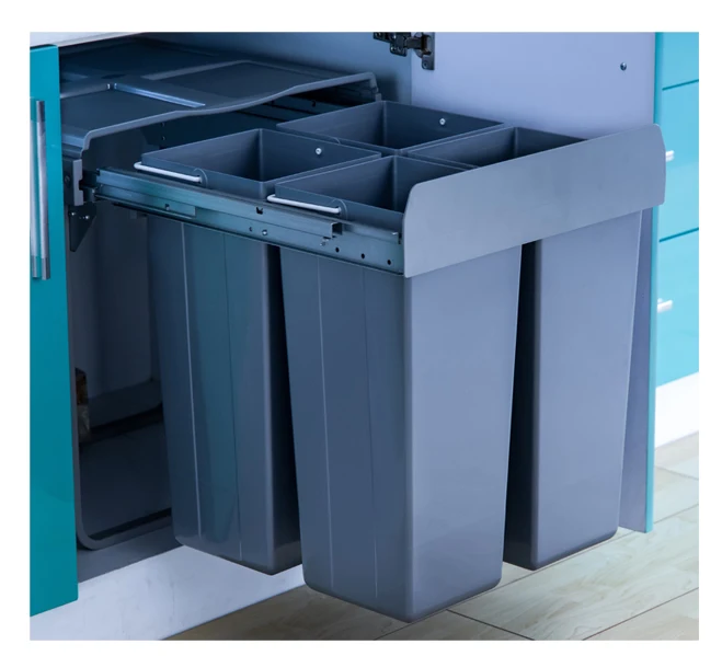 Multiple compartment kitchen waste trash can container bin 68L