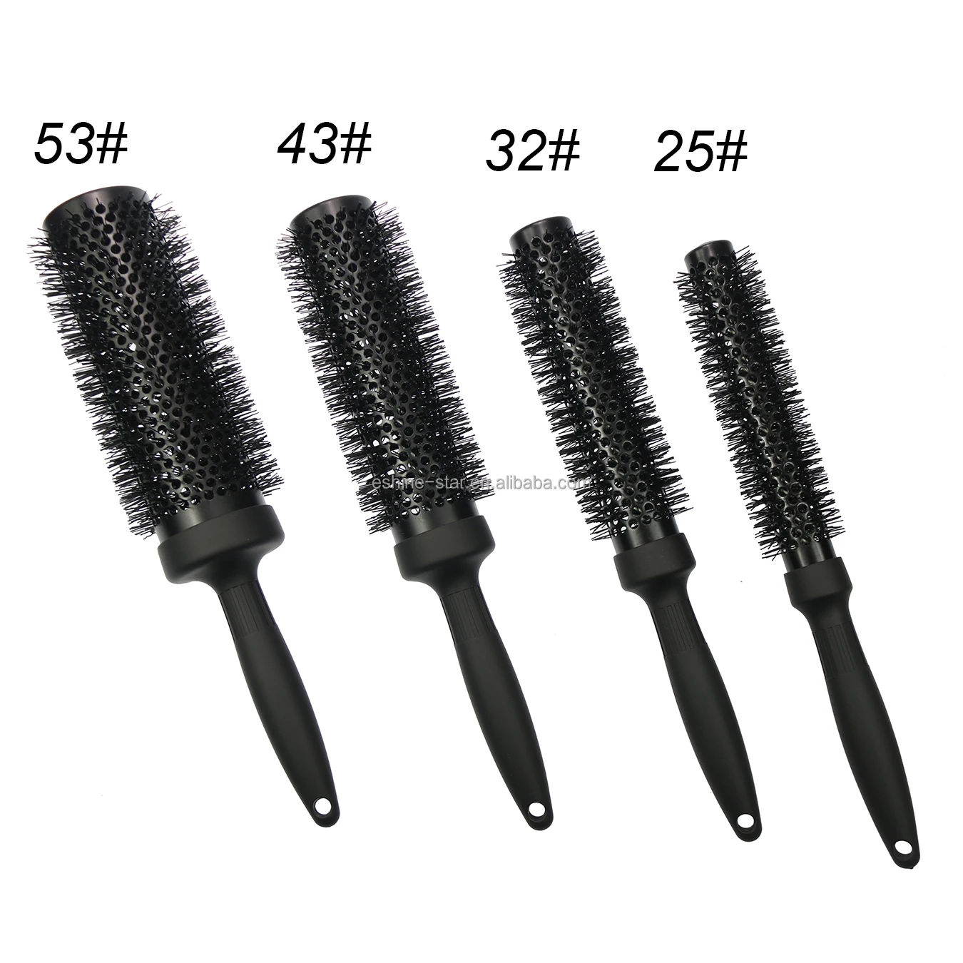 Custom Logo Black Round Ceramic Hair Brush XL-long 16 cm Barrel Aluminum Nylon Heat Resistant Hairbrush
