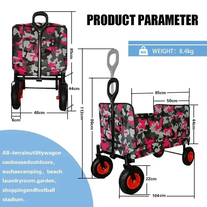Folding Beach Trolley Foldable Pneumatic Wheels Camping Cart 80 Kg Beach Trolley
