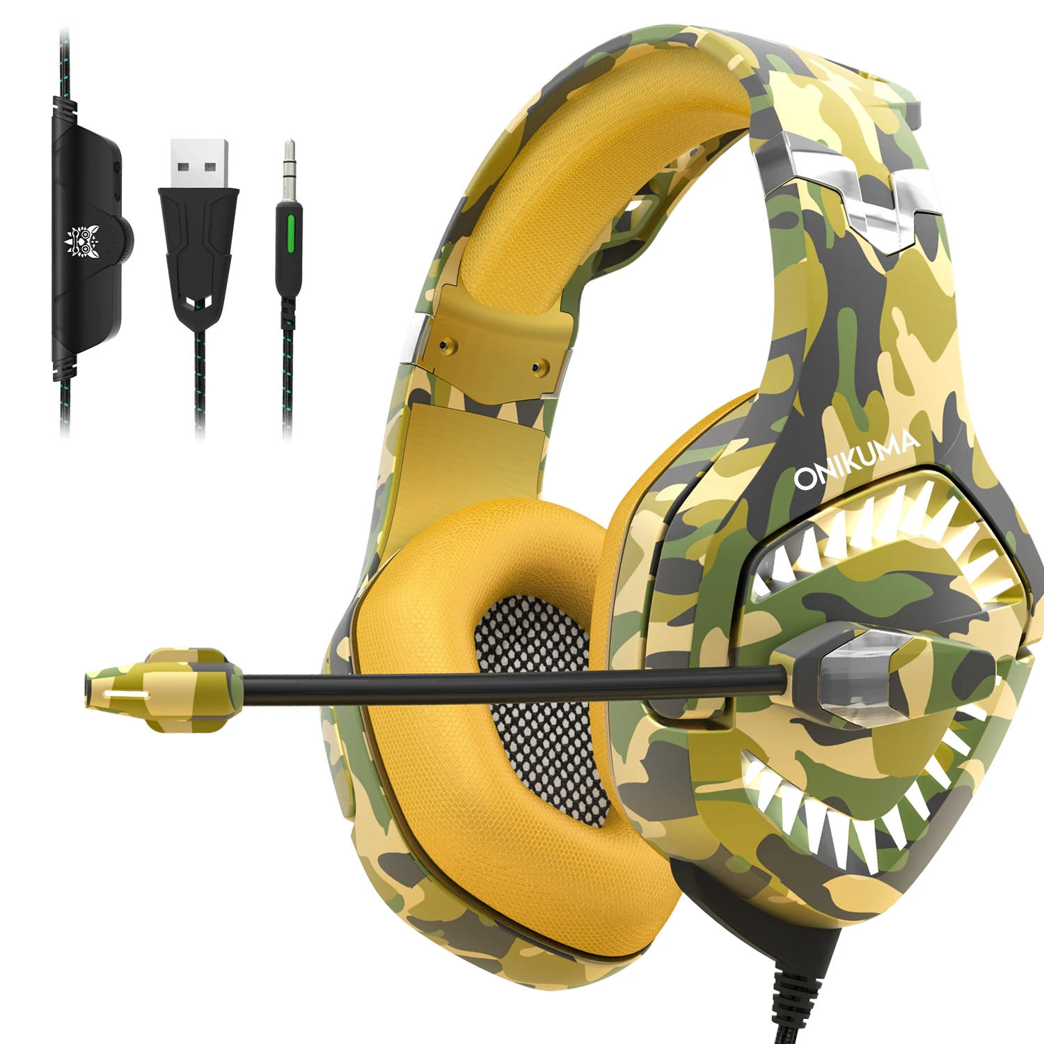 K1PRO camouflage yellow headset 50mm heavy bass driver,large comfortable ear cover headset gamer PS4 stylish gaming headset