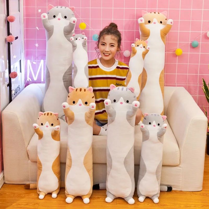 New style Baby Kids Toys Soft Cat Big Hugging Plush Pillow Cartoon Long Cat Kitten Legs Pillow Sleeping Companion Bolster Toys