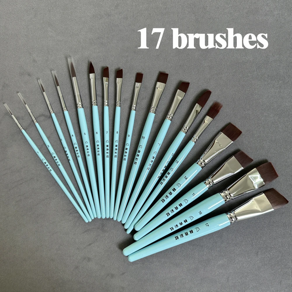 17 Color Painting Brushes face  Body Paint Brushes High Quality Green Eye  Hair Wooden Style With Cosmetics Bag