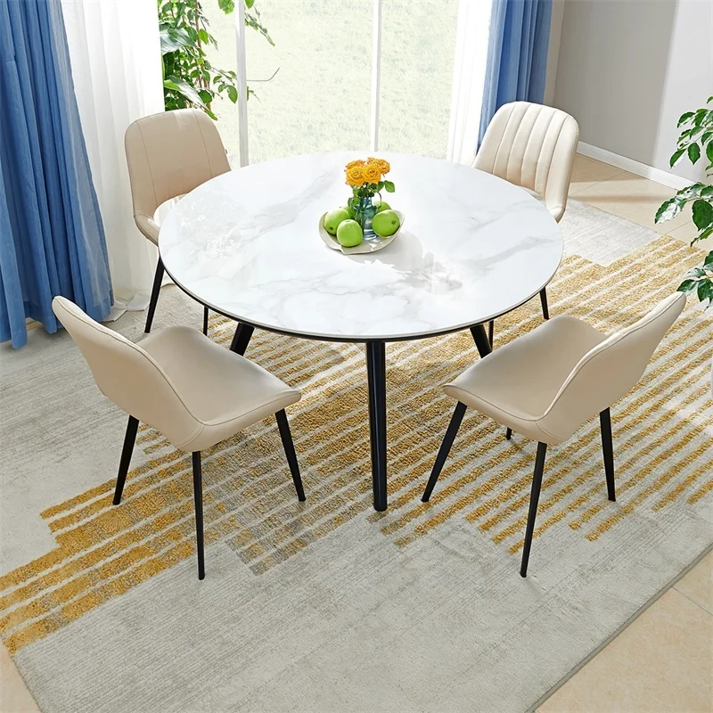 Quanu wholesale New design dining room furniture extendable round dining table set 4 chairs 6 8 seat