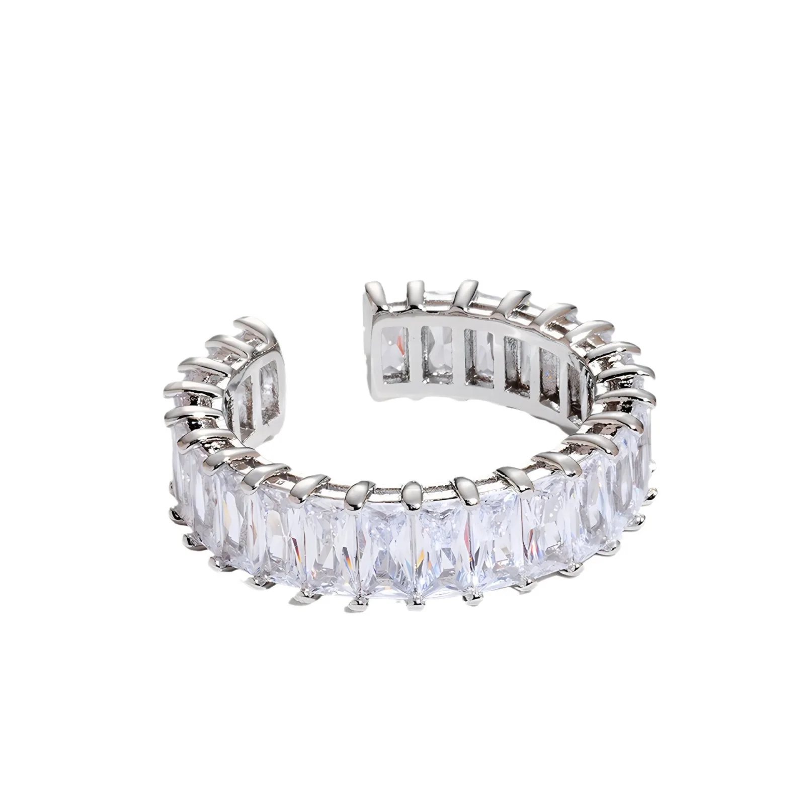Geometric Europe and the United States silver ring high quality with diamonds wide face ins rows of diamonds shining finger ring