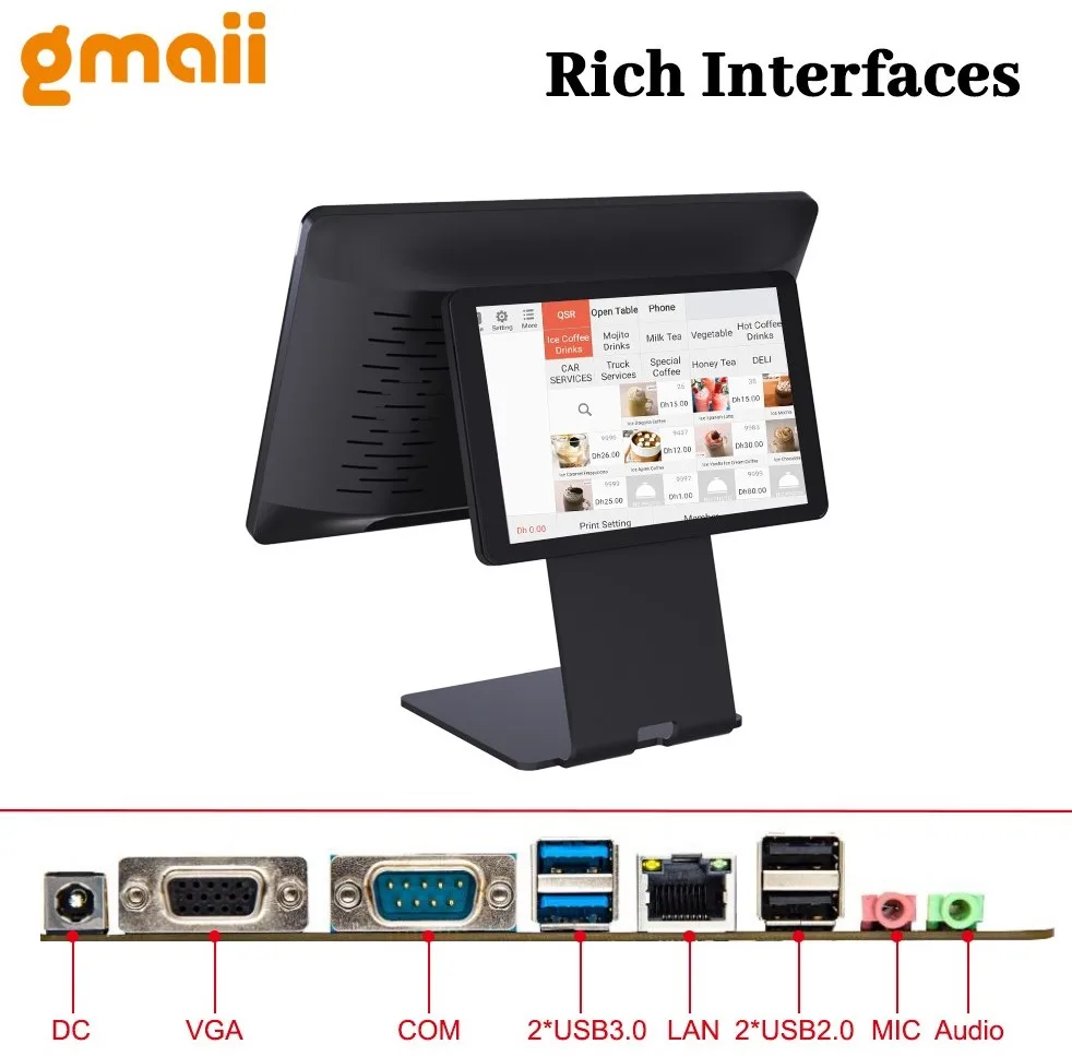 All in one pos  with 15 Inch Touch Screen Monitor Usb Glass Lcd Display For Pos Machine 1920*1080 Resolution