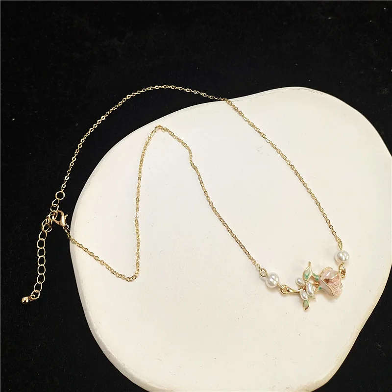 Factory Direct Rose Tea Beautiful Bright Flowers Long Earrings Bracelet Necklace Set Forest style French Retro Set