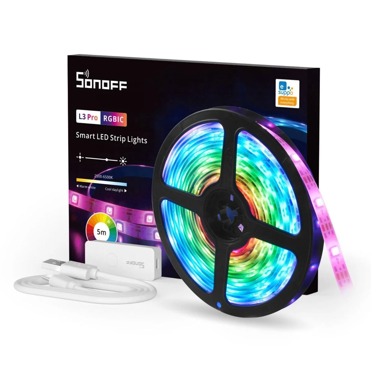 Умная Светодиодная лента SONOFF L3 Pro, 5 м, RGBIC, Wi-Fi, 16,4 фута, беспроводной пульт дистанционного управления, голосовое/Местное управление, умный дом
