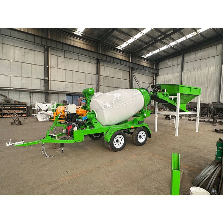 1-2CBM Gasoline Concrete Truck mixer CementMixing Truck Hydraulic System 4m3 Self Loader mixer Trailer with Hopper