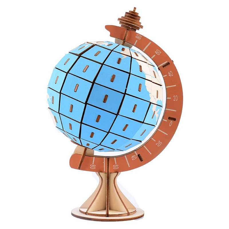 Factory price 3D assembled wooden educational toy globe model