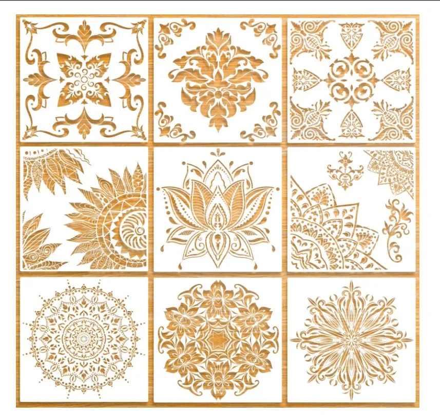 
12 x 12 Inch Large Size Reusable Stencil Mandala Stencil Laser Cut Painting Template Floor Wall Tile Fabric Furniture Stencils 