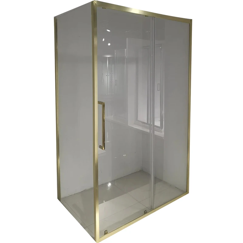 easy clean rectangular sliding door 6mm offset framed full seamless brushed brass shower enclosure