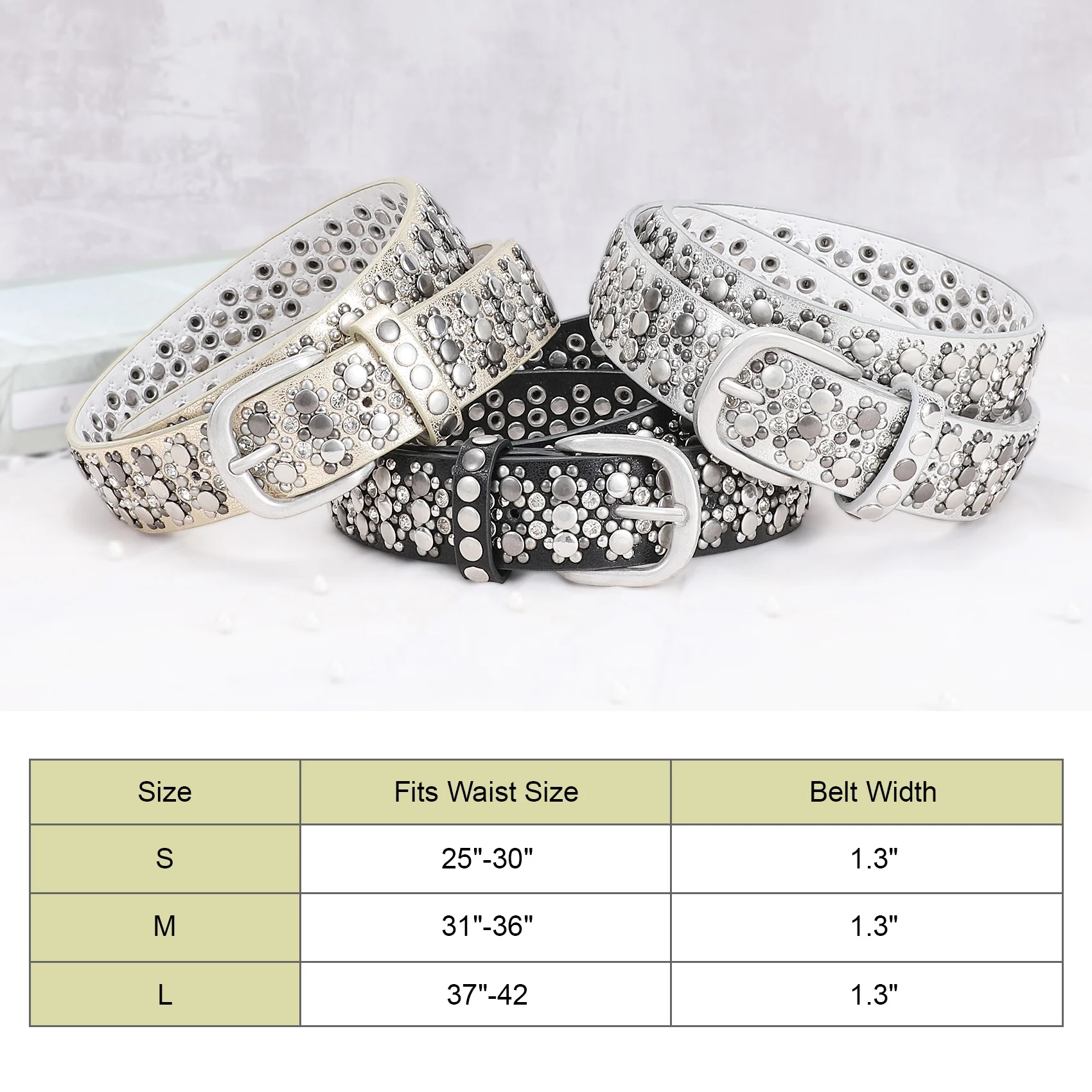 Hot Selling Women Leather Belt Shiny Leather Rivets Studded Punk Designer Fashion Belt