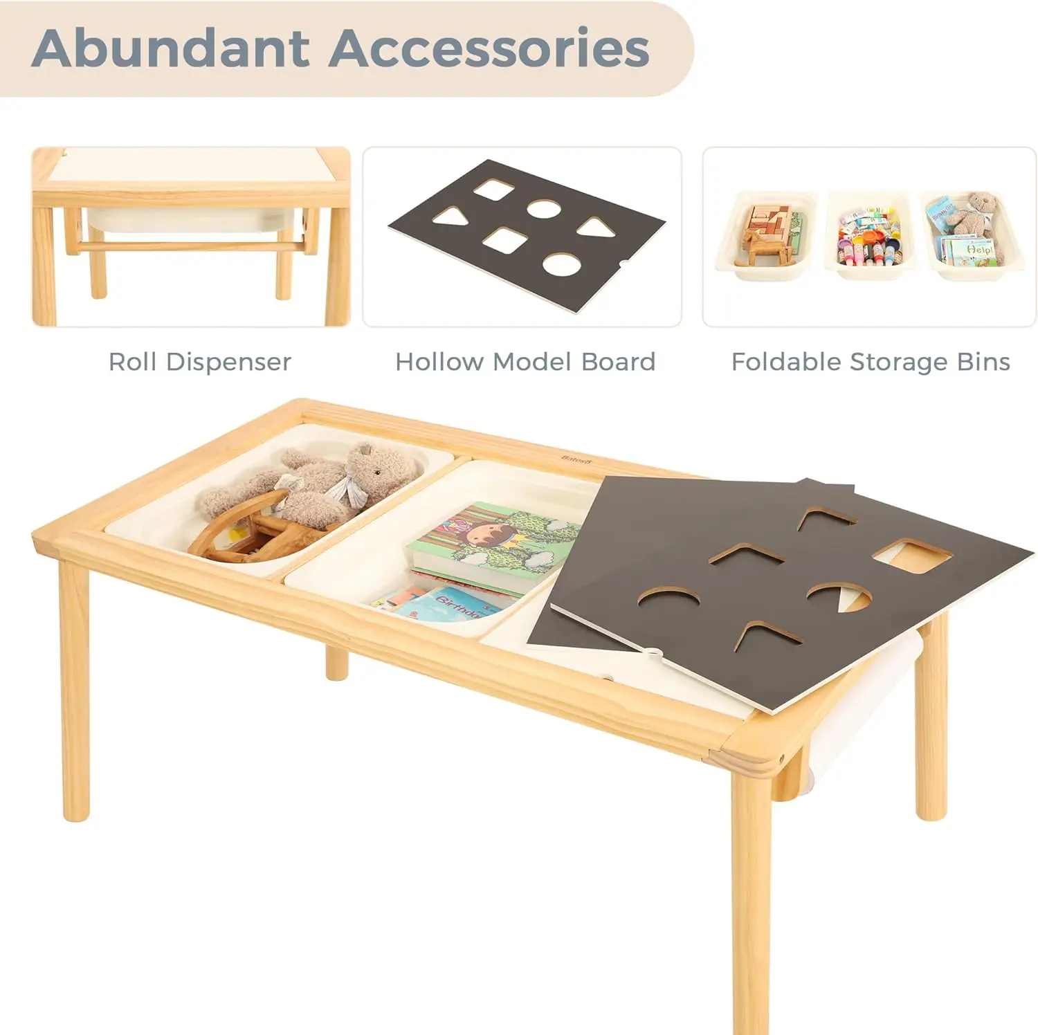 Sensory Table with 3 Foldable Storage Bins, Multifunction Wooden Sand and Water Table with  Board