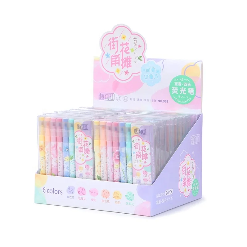 Double-head flowery odour highlighter Stackable colors can be painted with Kawaii flash color-changing marker highlighter